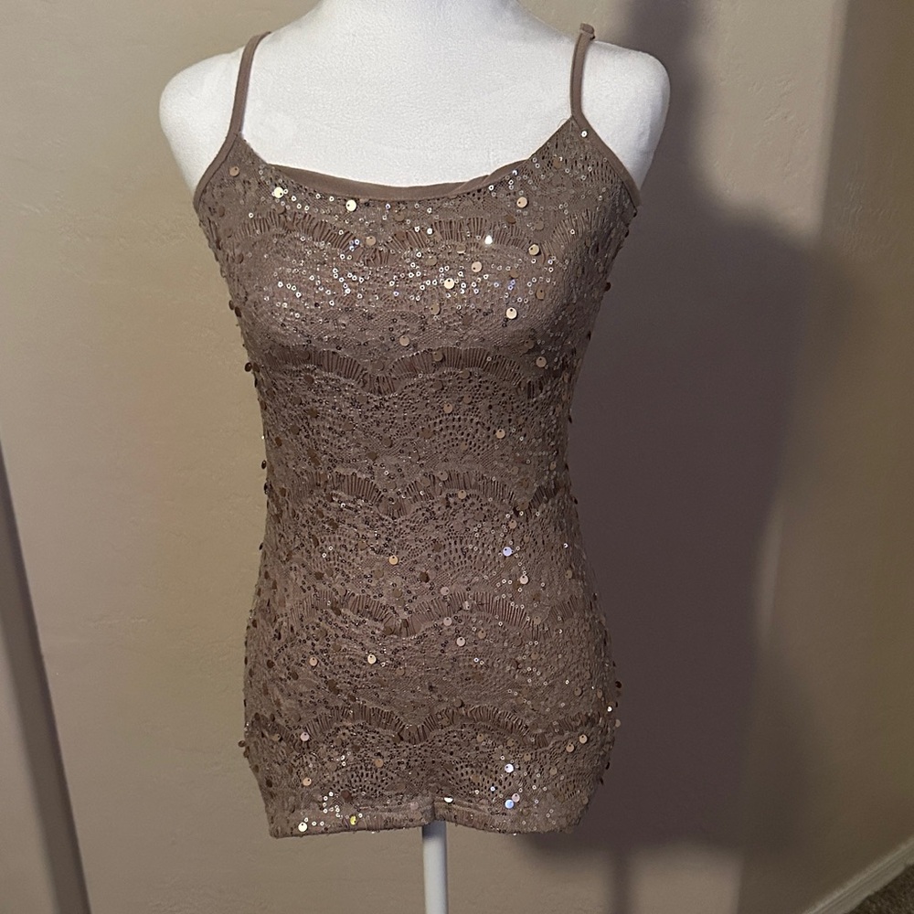 BKE Sequin Lace Camisole - Brown